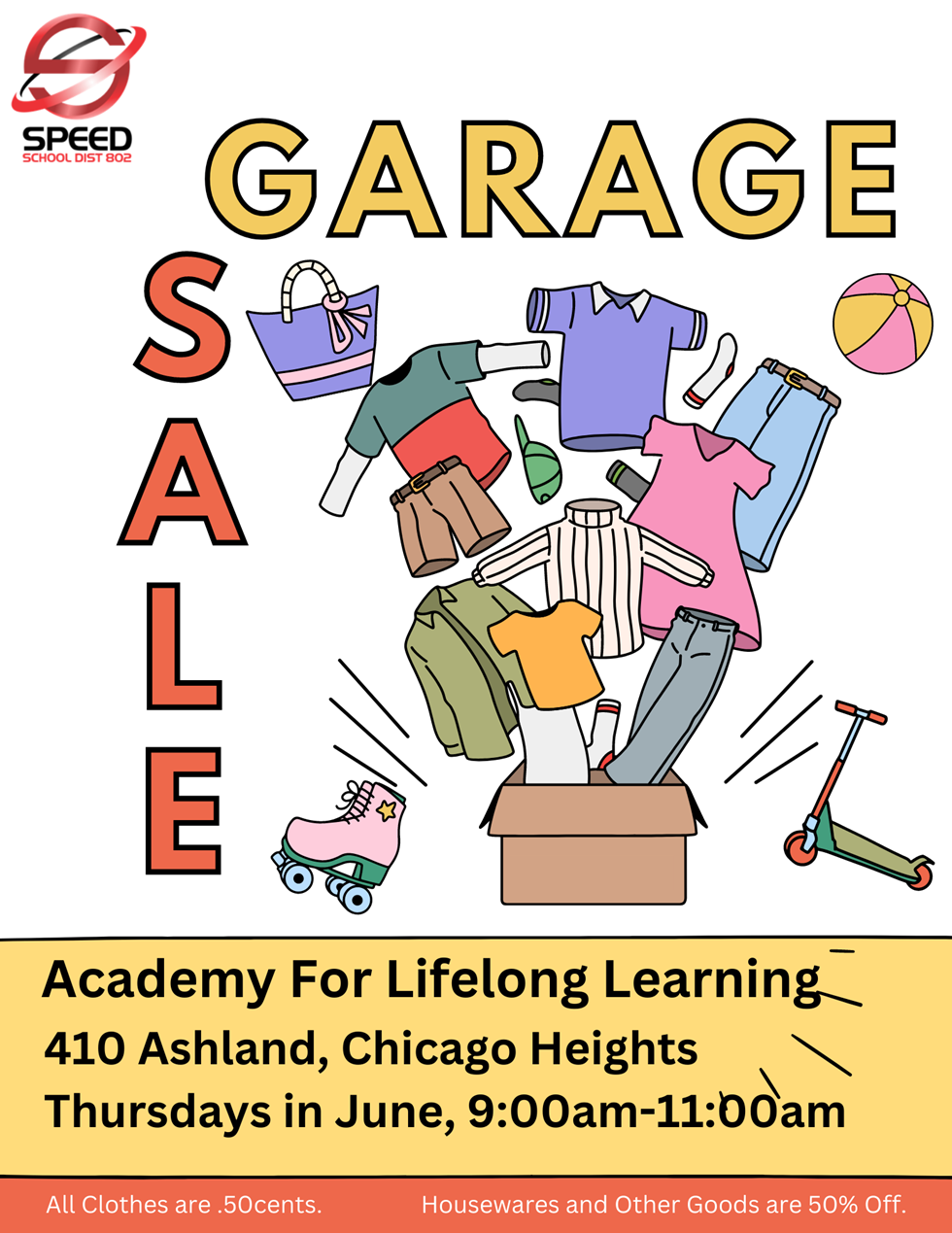 Garage Sale Thursdays in June 2023, 9am - 11am at Academy for Lifelong Learning 410 Ashland, Chicago Heights, IL 